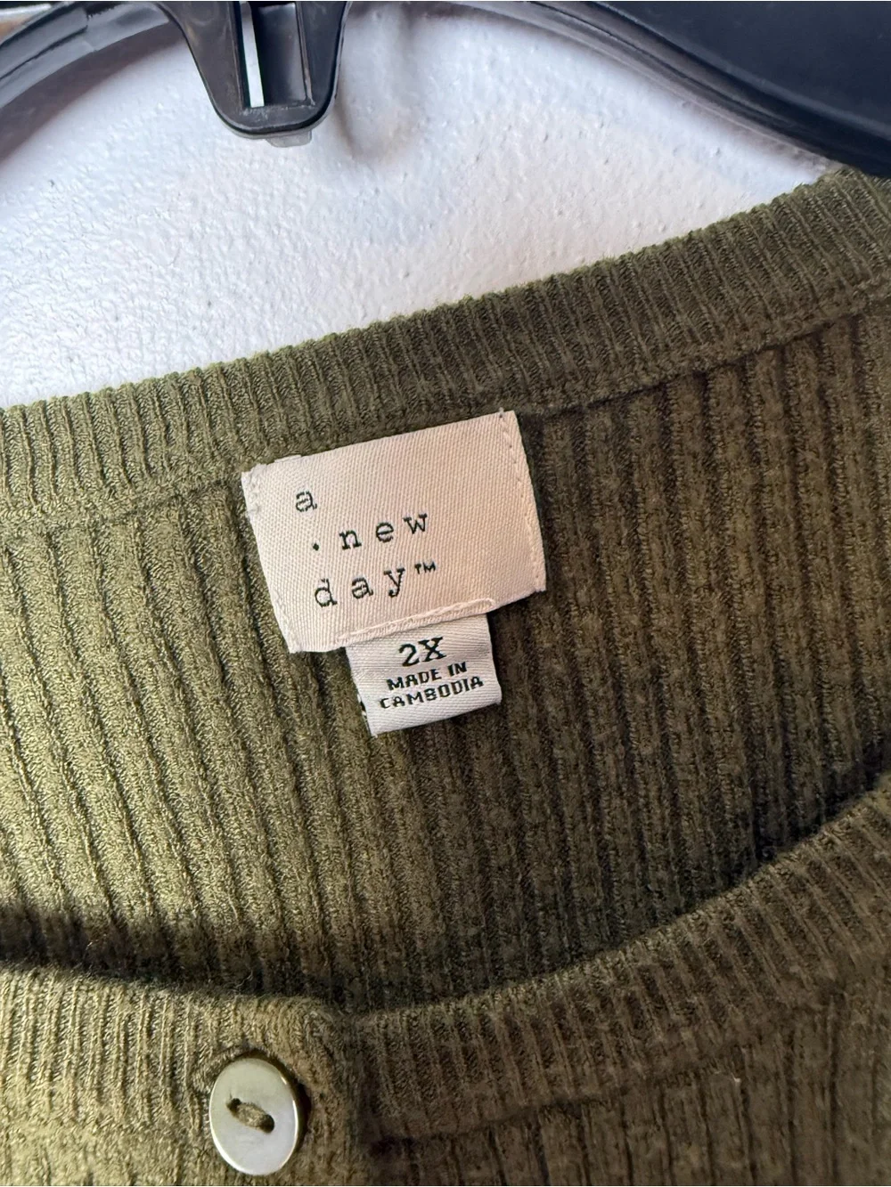 a new day Olive Green Ribbed Button-Front Cardigan Sweater